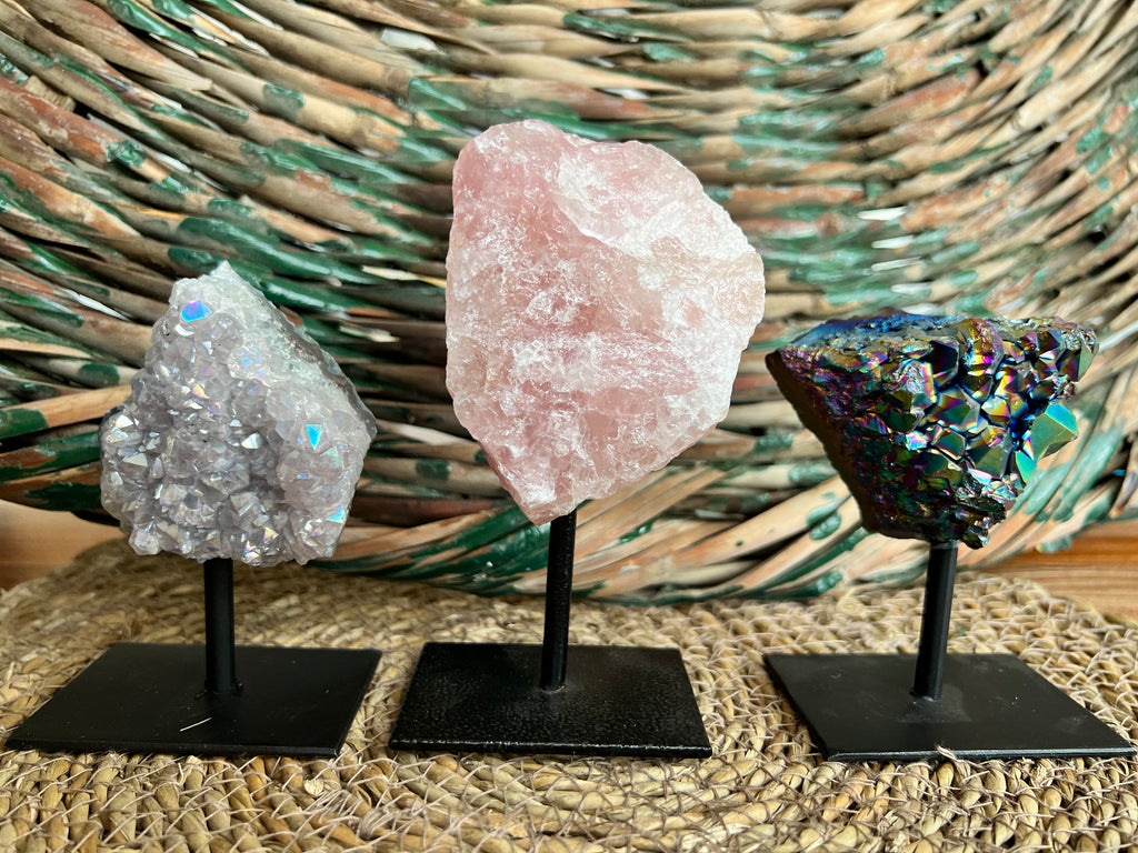 Natural Rose Quartz on Metal Stand – 515 g