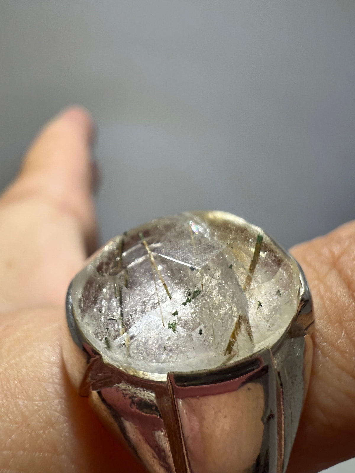 Genuine Natural Rutilated Quartz Ring in 925 Italian Sterling Silver