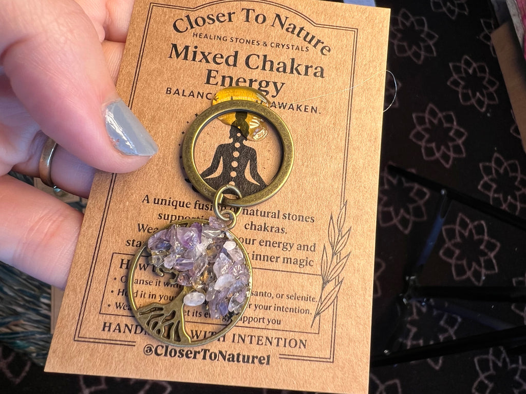 Natural Crystal Tree of Life Keychain – Protection, Luck & Positive Energy