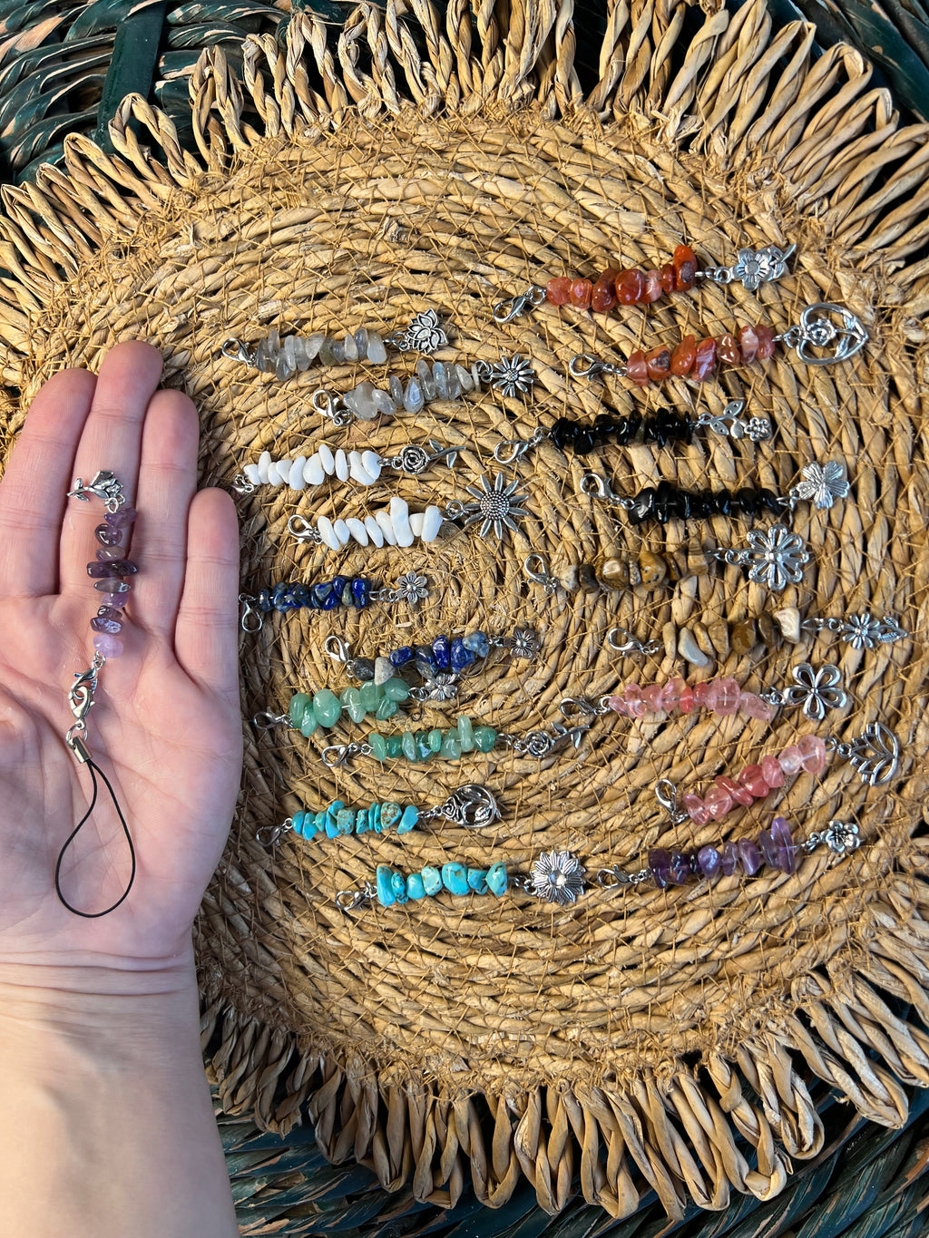 Natural Crystal Chip Phone Charm & Keychain – Genuine Gemstone Bag Charm
