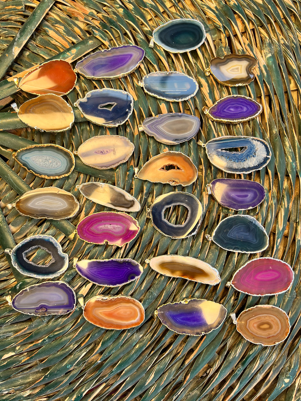 Natural Agate Slice Necklace – Choose Your Color (Adjustable Cord)