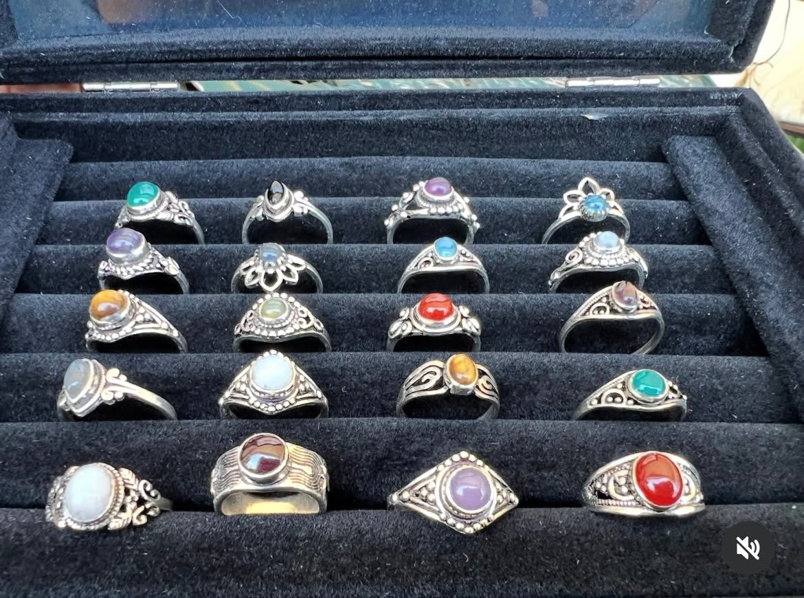 Natural Silver-Plated Crystal Rings Collection “Delicate A”