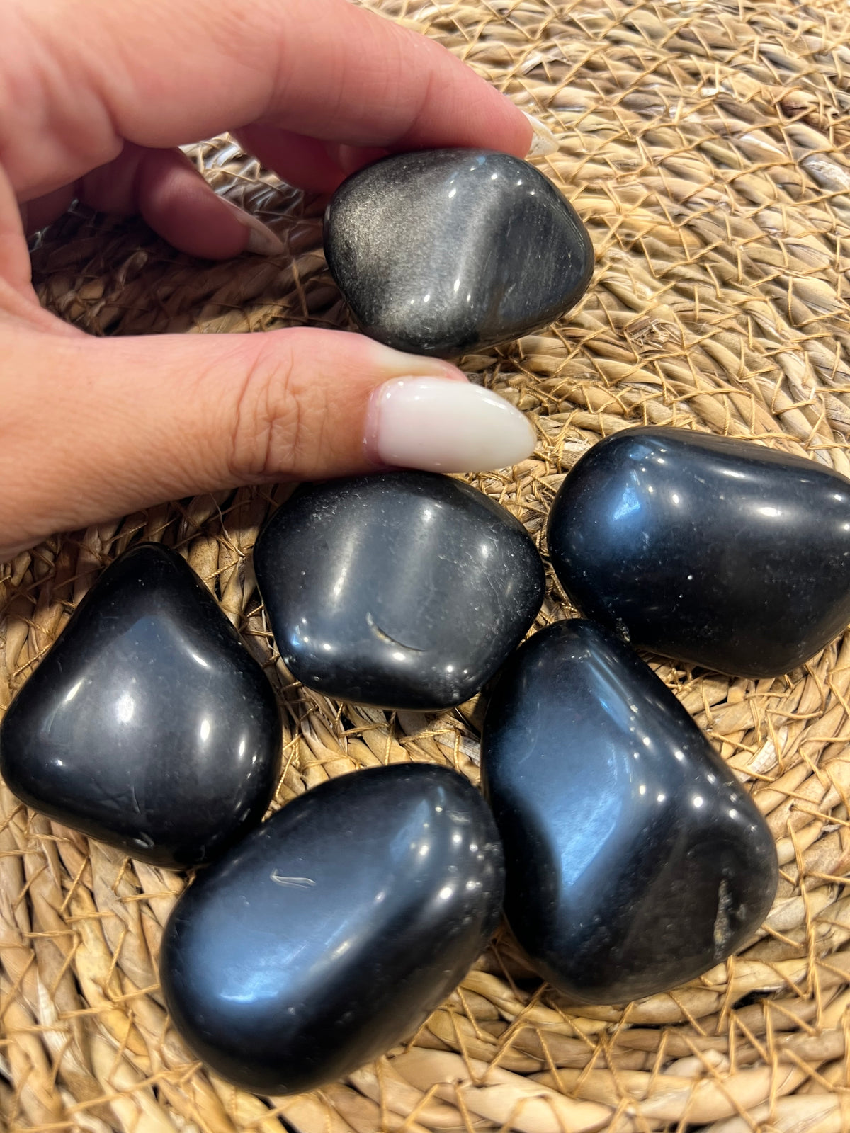 Natural Polished Black Obsidian | Palm Stone / Tumbled Stone | Protection, Grounding & Strength