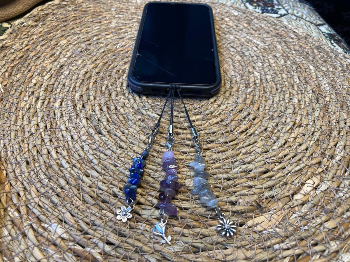 Natural Crystal Chip Phone Charm & Keychain – Genuine Gemstone Bag Charm