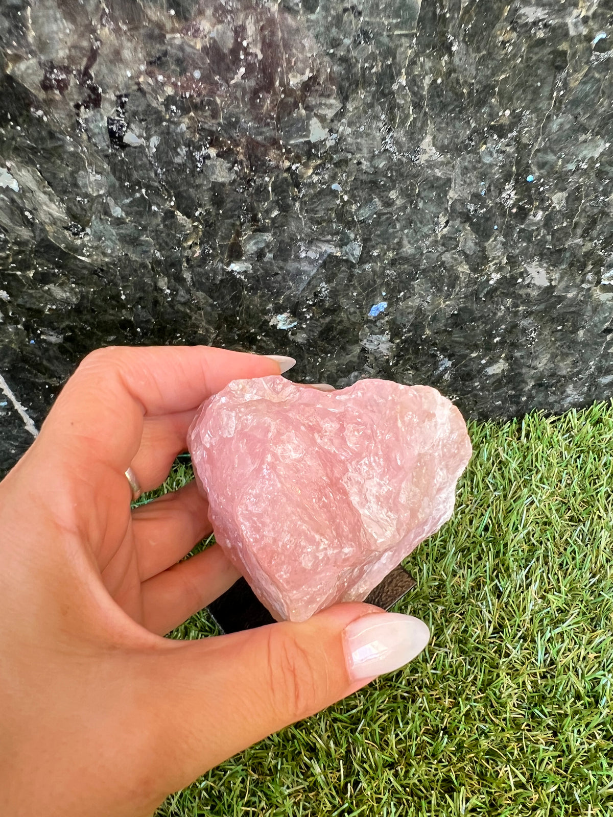 Natural Rose Quartz on Metal Stand – 515 g