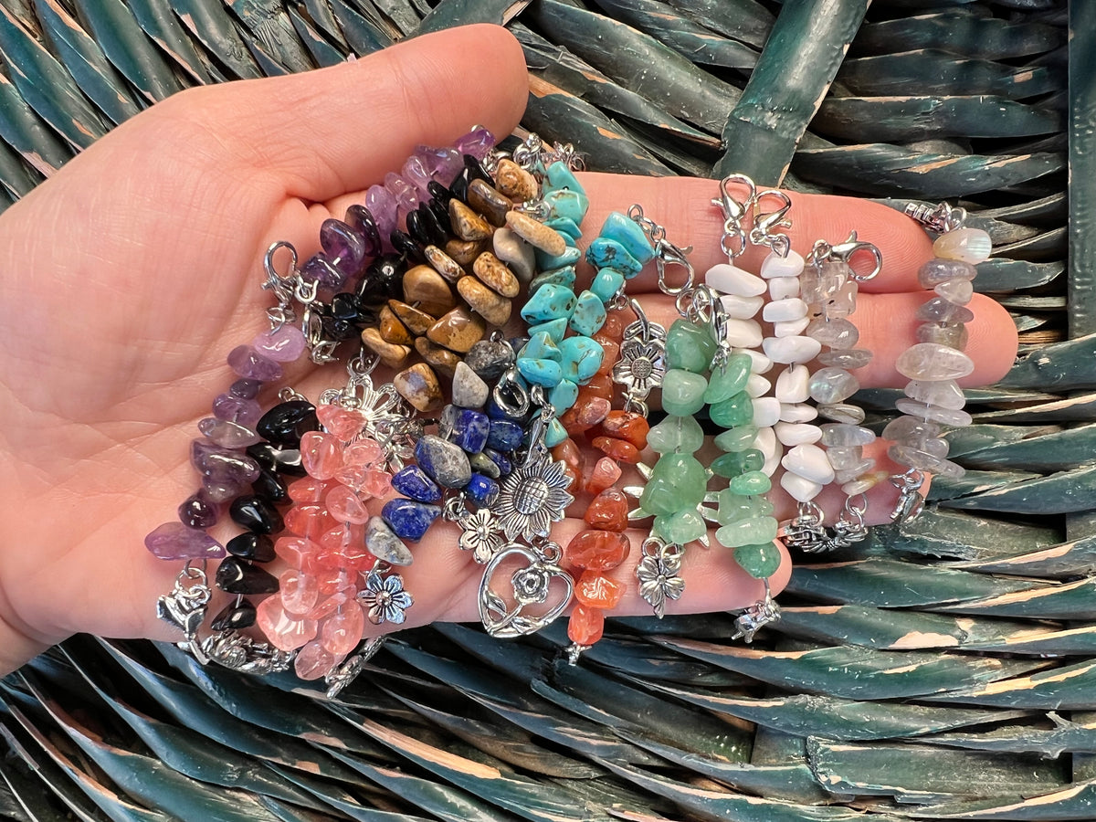 Natural Crystal Chip Phone Charm & Keychain – Genuine Gemstone Bag Charm