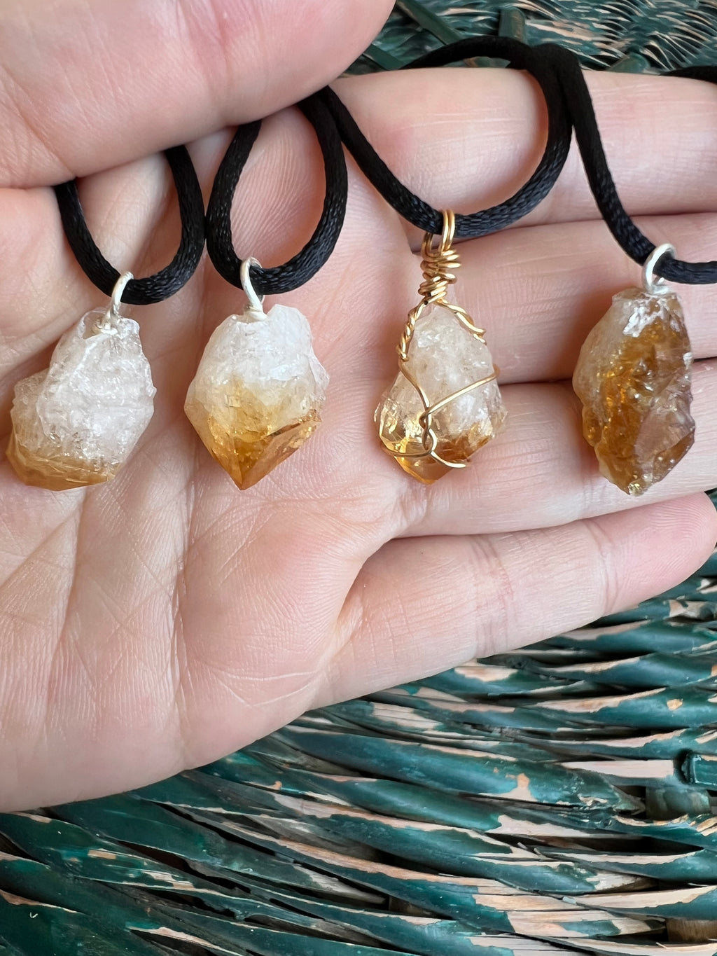 Natural Raw Citrine Necklace – Adjustable Cord