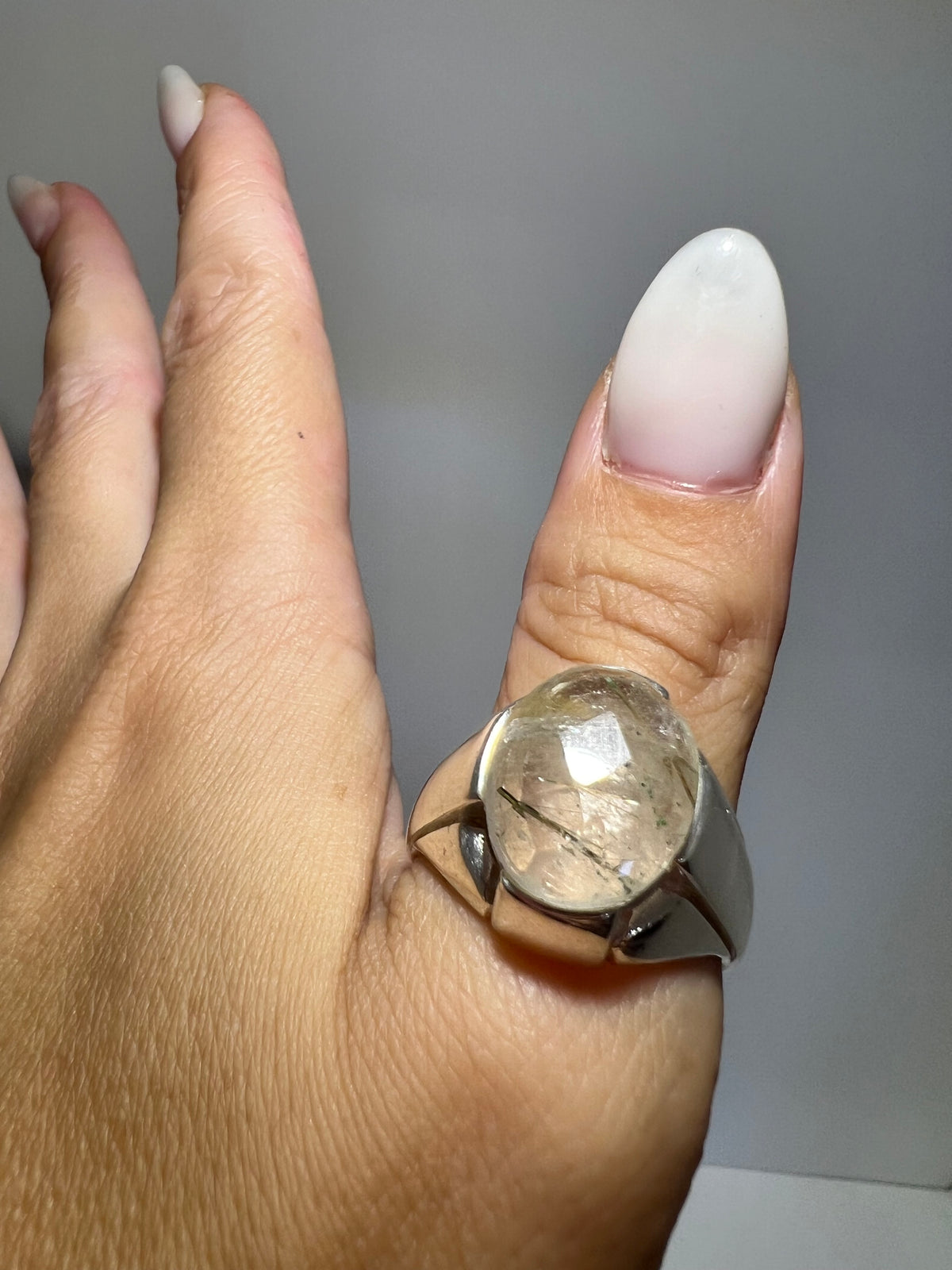 Genuine Natural Rutilated Quartz Ring in 925 Italian Sterling Silver
