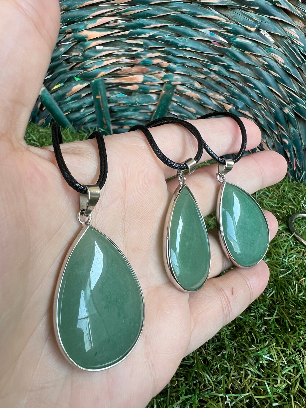 Green Aventurine Silver-Plated Teardrop Necklace – Luck, Abundance & Heart Healing