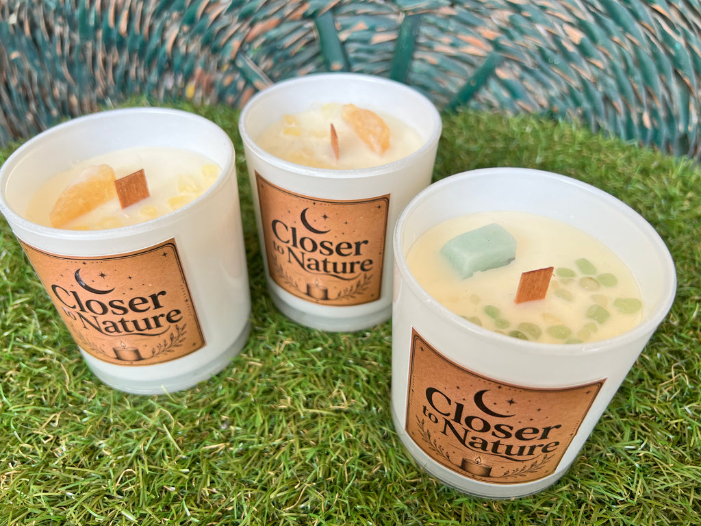 Handmade Natural Soy Crystal Candle with Wooden Wick | Genuine Crystal Scented Candle