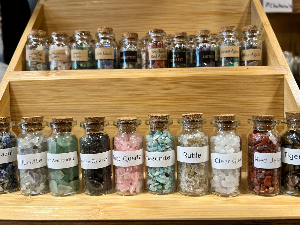 Natural Crystal Chip Bottle | Genuine Gemstone Chips in Glass Bottle | Mini Crystal Collection