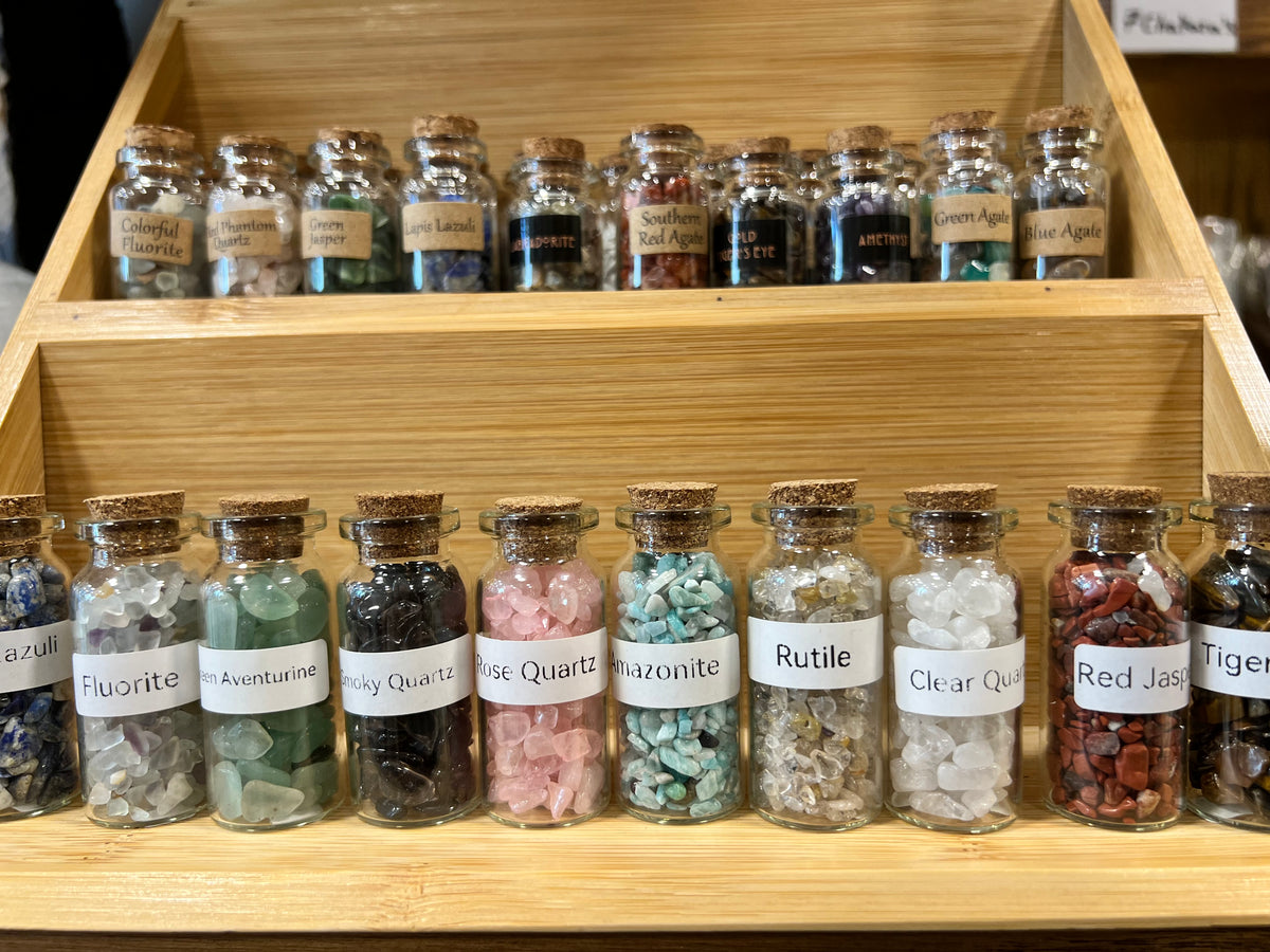 Natural Crystal Chip Bottle | Genuine Gemstone Chips in Glass Bottle | Mini Crystal Collection