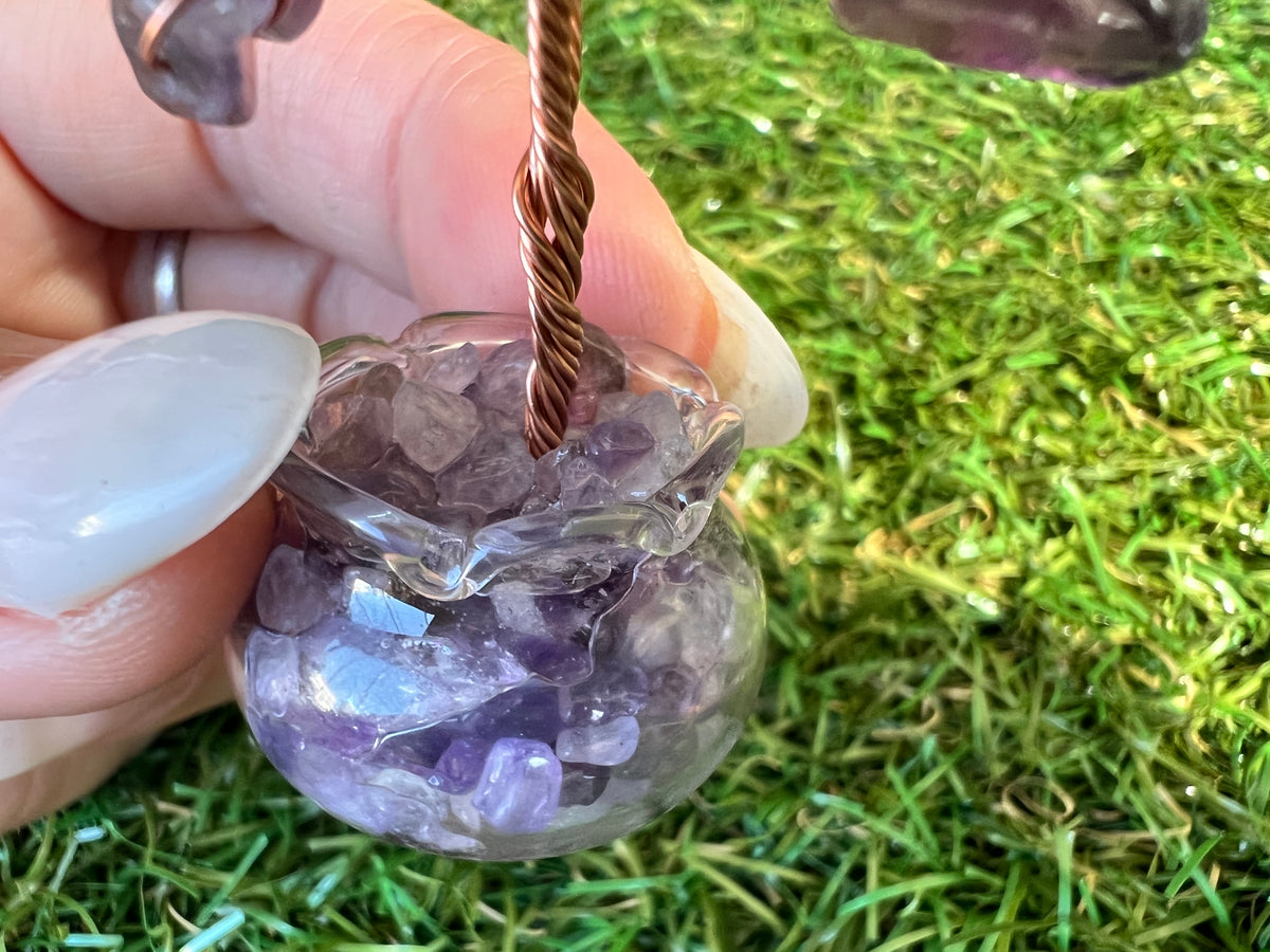 Mini Natural Crystal Tree in Glass Bowl | Rose Quartz, Amethyst & Tiger’s Eye | Handmade Gemstone Décor