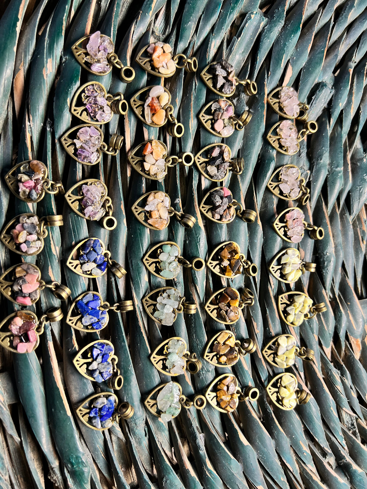 Mini Tree of Life Crystal Chip Heart Necklace