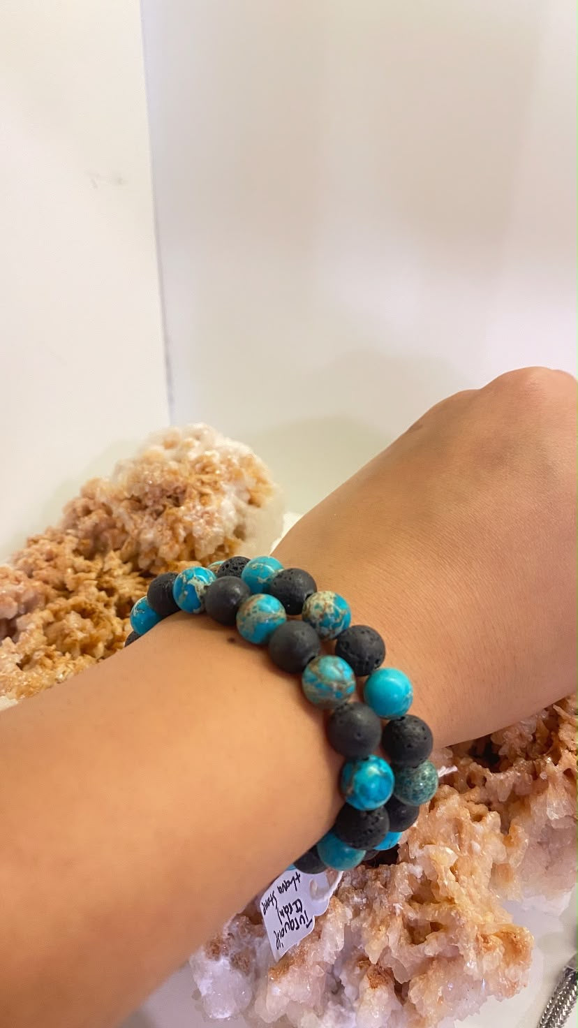 Natural Neyshabur Turquoise & Lava Stone Bracelet – Protection, Strength & Grounding - 8 mm