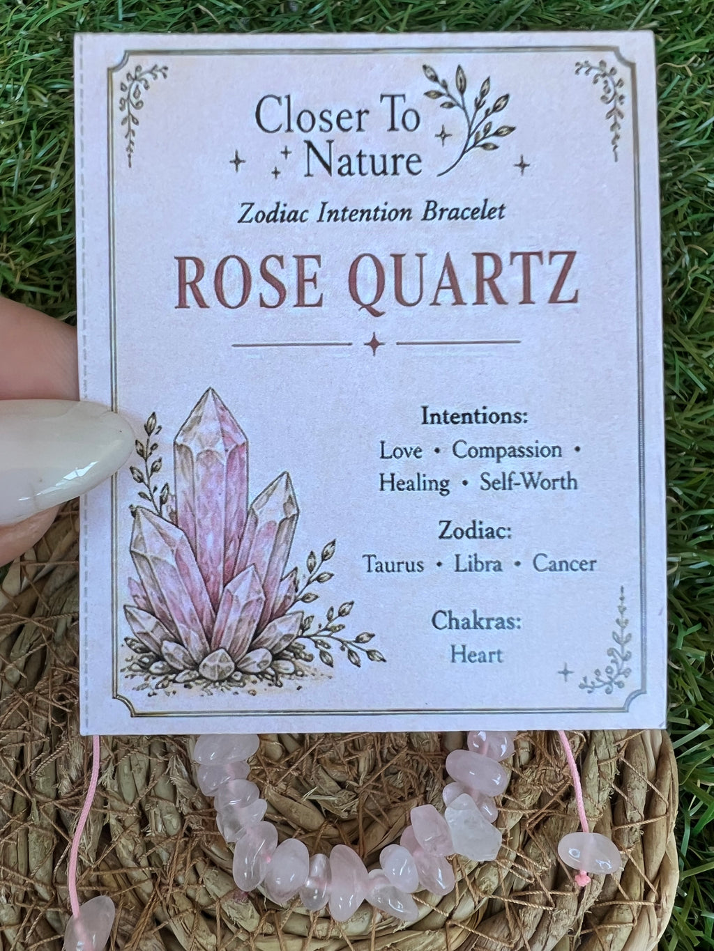 Natural Rose Quartz Zodiac Bracelet – Love, Compassion & Self-Worth | Taurus, Libra & Cancer