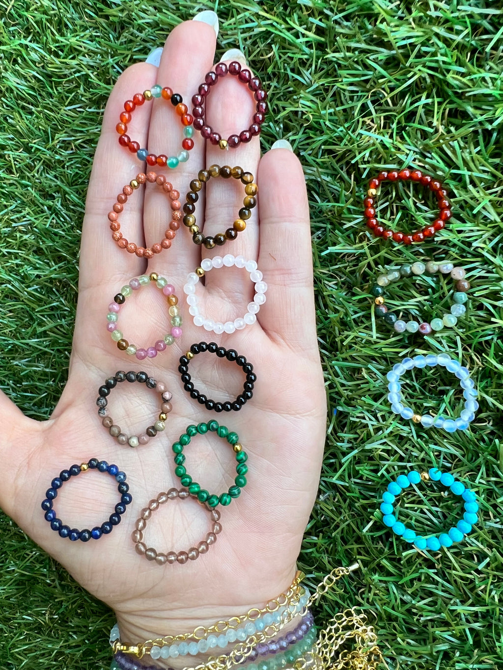 Natural Elastic Gemstone Beaded Ring – Intention & Energy | 3 mm
