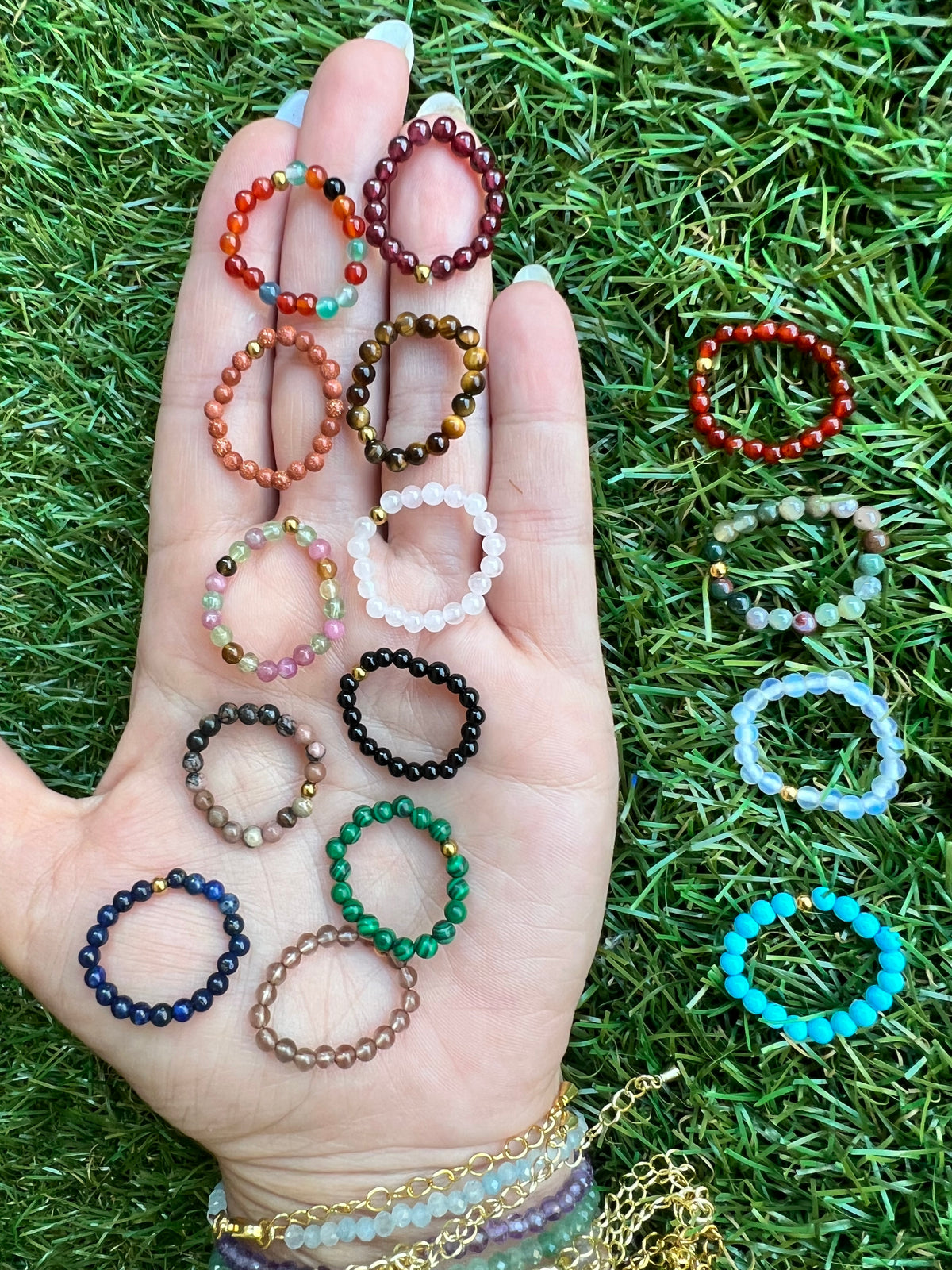 Natural Elastic Gemstone Beaded Ring – Intention & Energy | 3 mm