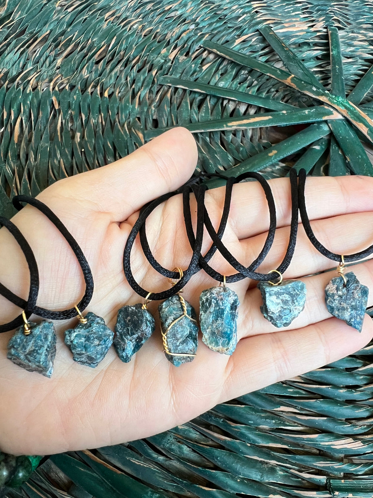 Natural Raw Blue Apatite Pendant Necklace – Adjustable Cord