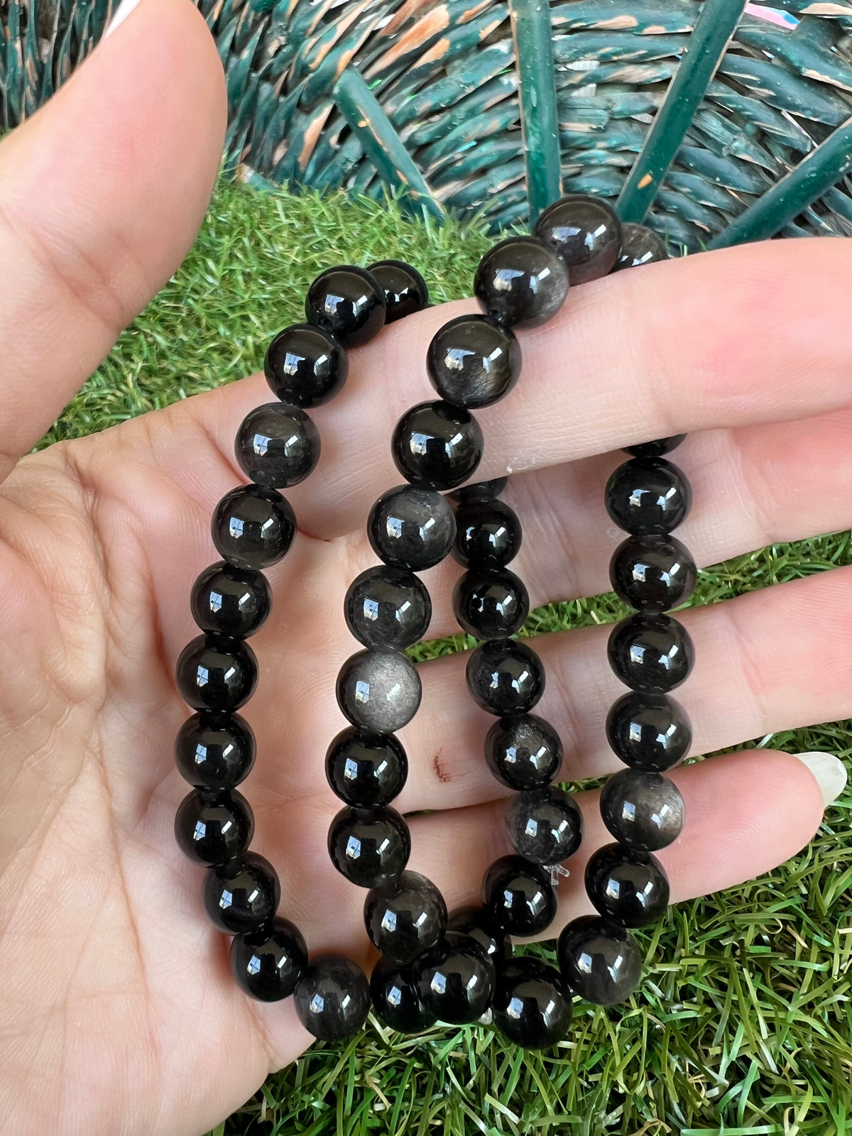 Natural Silver Sheen Obsidian Bracelet – Protection, Grounding & Self-Reflection | 8 mm