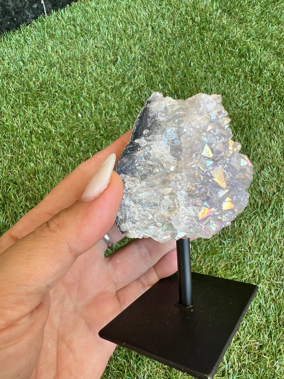 Natural Angel Aura Quartz on Metal Stand – 289 g
