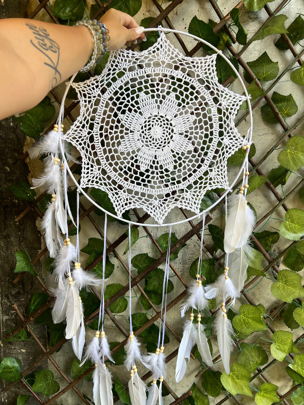 XL White Dream Catcher – Peace, Protection & Serene Energy | Large Feather Wall Hanging