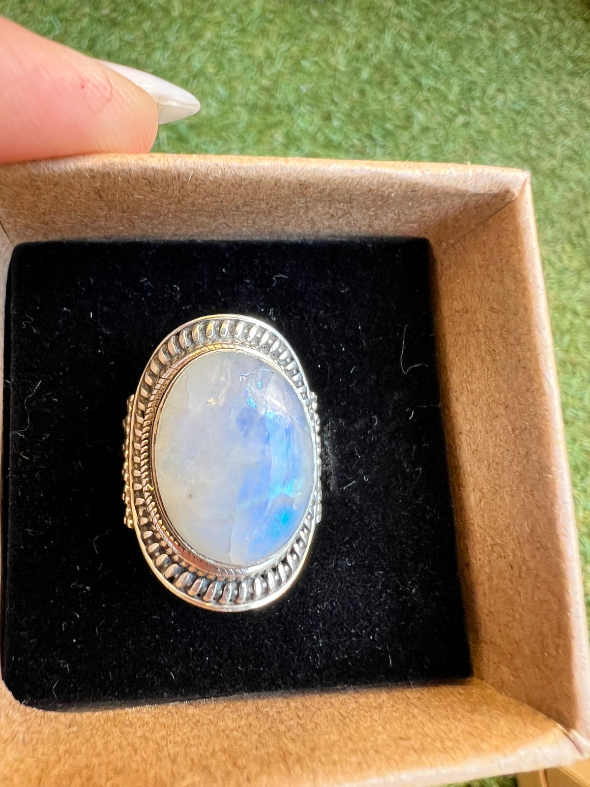 Natural Rainbow Moonstone Intuition Ring in 925 Italian Sterling Silver