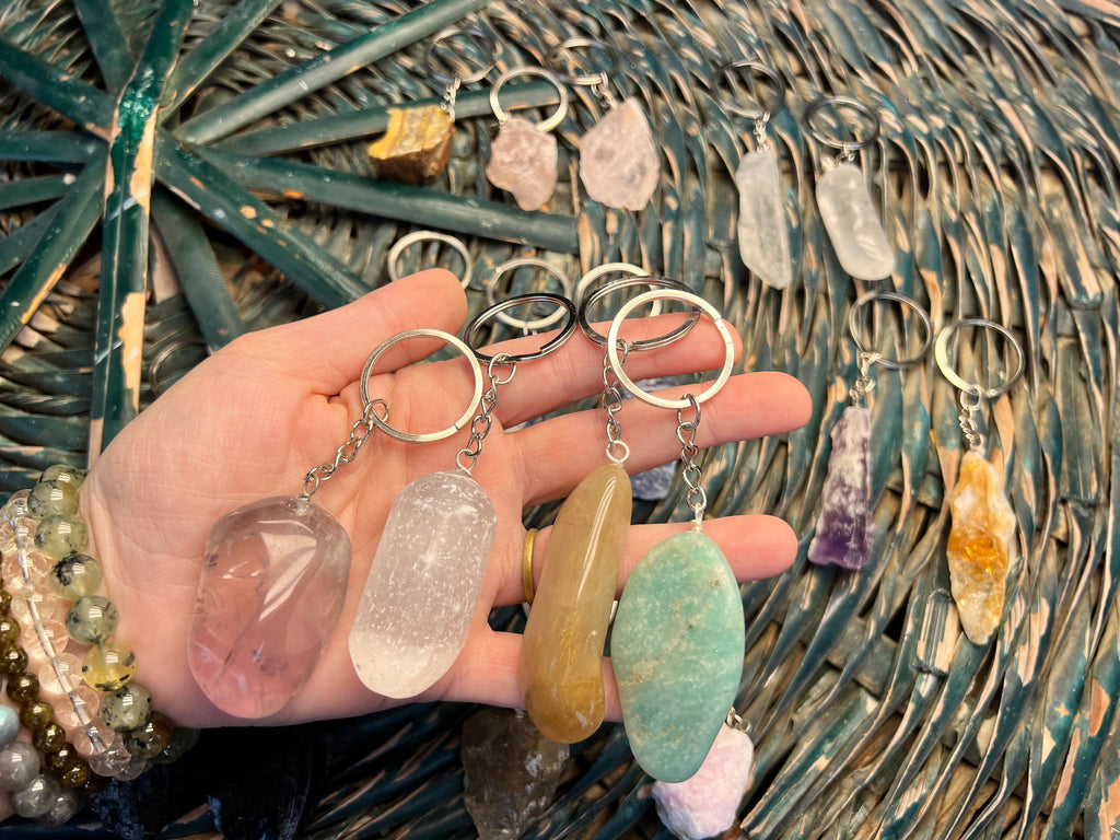 Natural Raw & Polished Crystal Gemstone Keychain – Protection, Abundance & Positive Energy