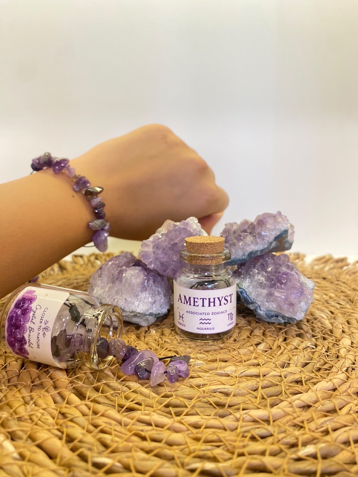 Natural Amethyst Zodiac Bracelet | Pisces • Aquarius • Virgo