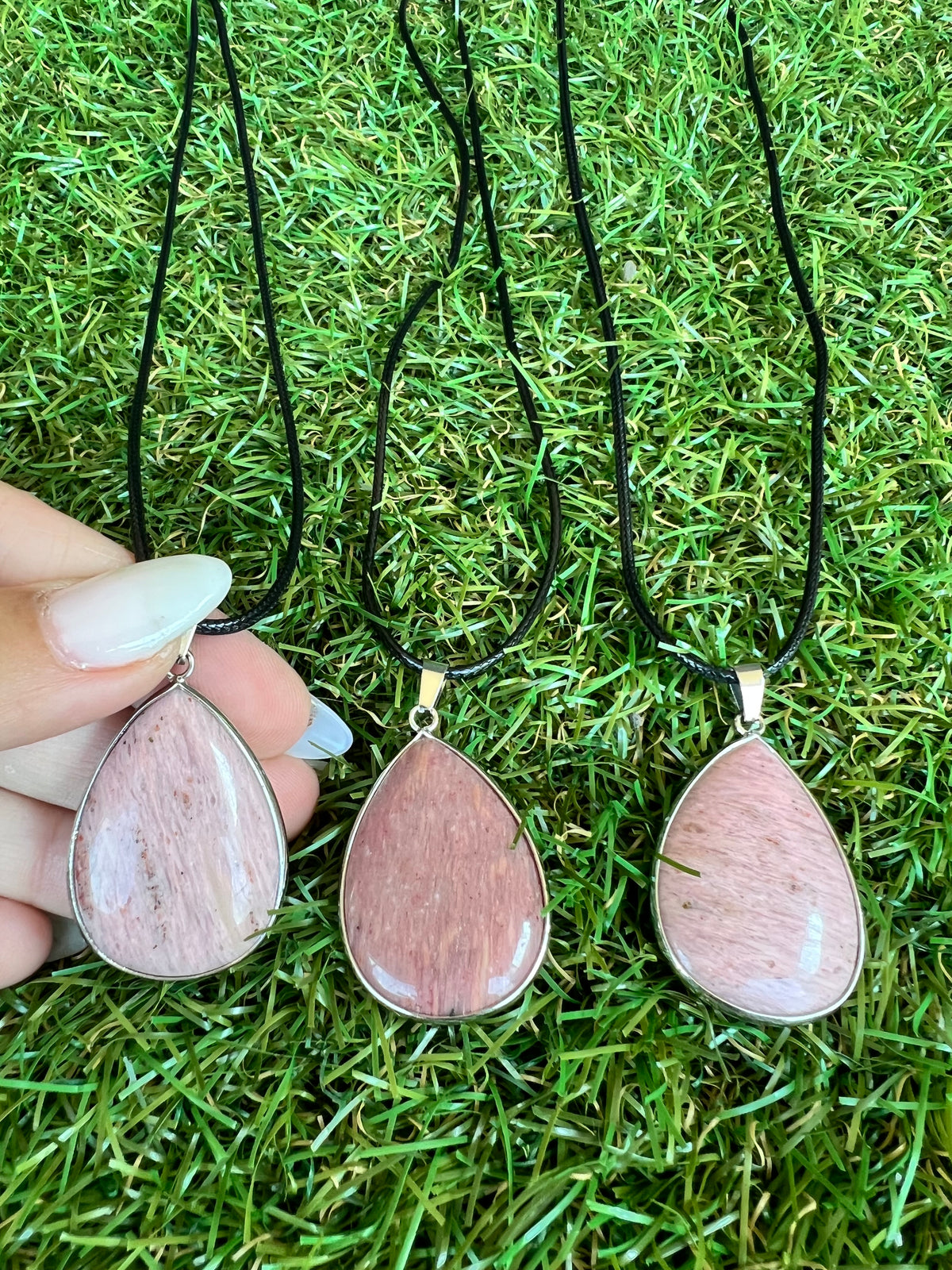 Rhodonite Teardrop Silver Plated Necklace – Compassion, Emotional Healing & Balance
