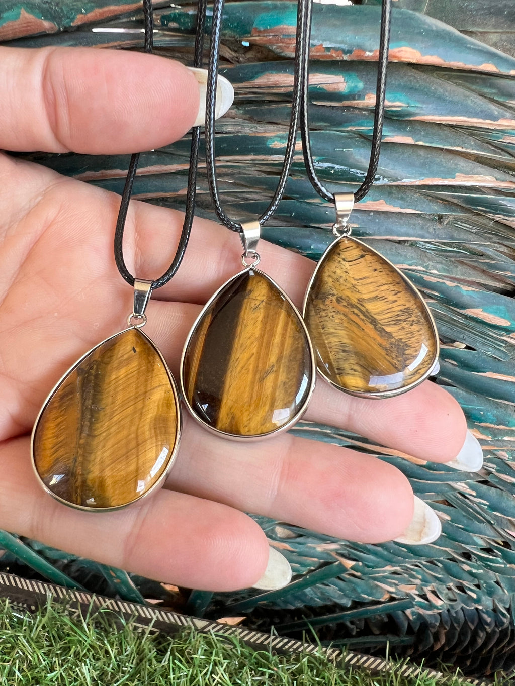Tiger’s Eye Silver-Plated Teardrop Necklace – Protection, Confidence & Focus