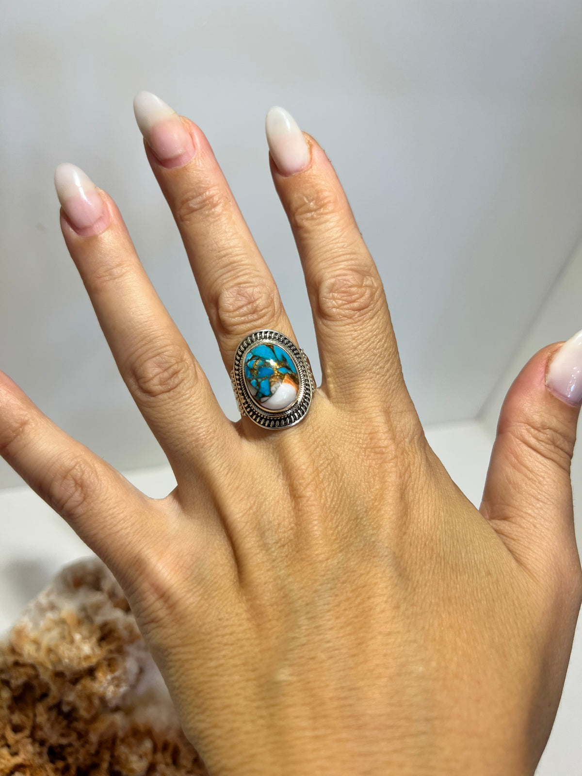 Nishapur Turquoise Protection Ring in 925 Italian Sterling Silver