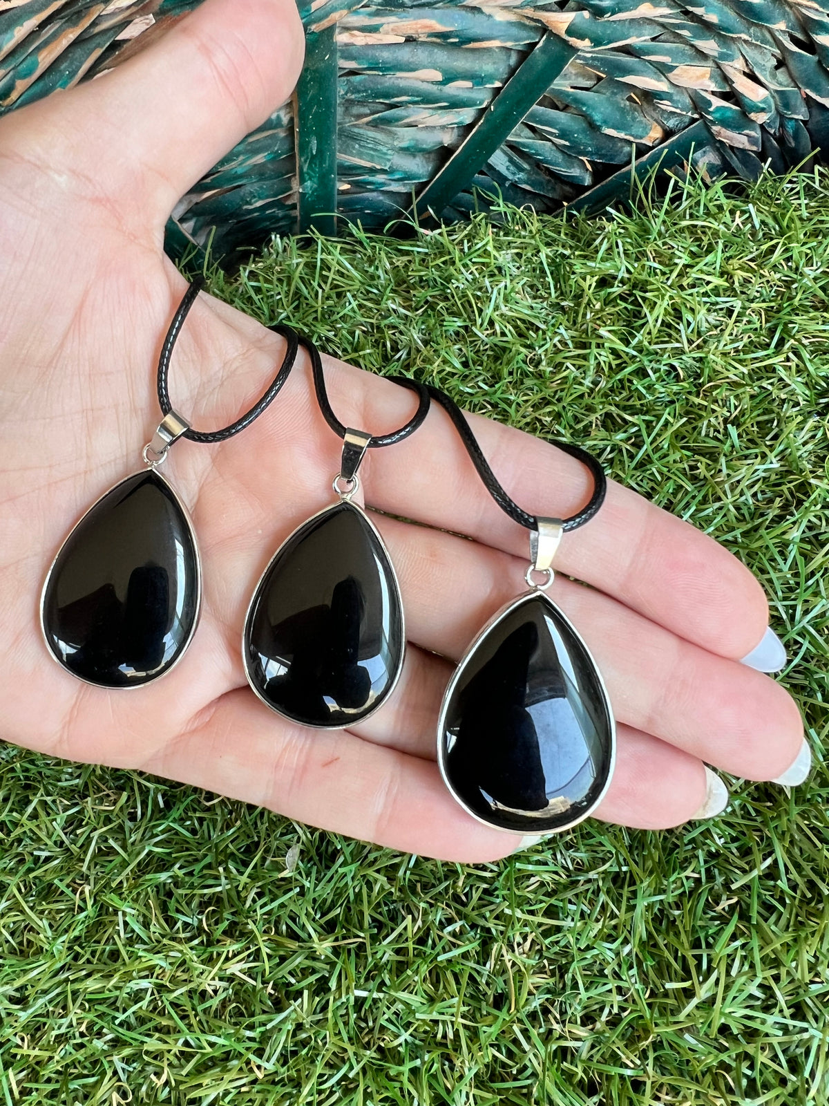 Black Obsidian Silver-Plated Teardrop Necklace – Protection, Grounding & Strength