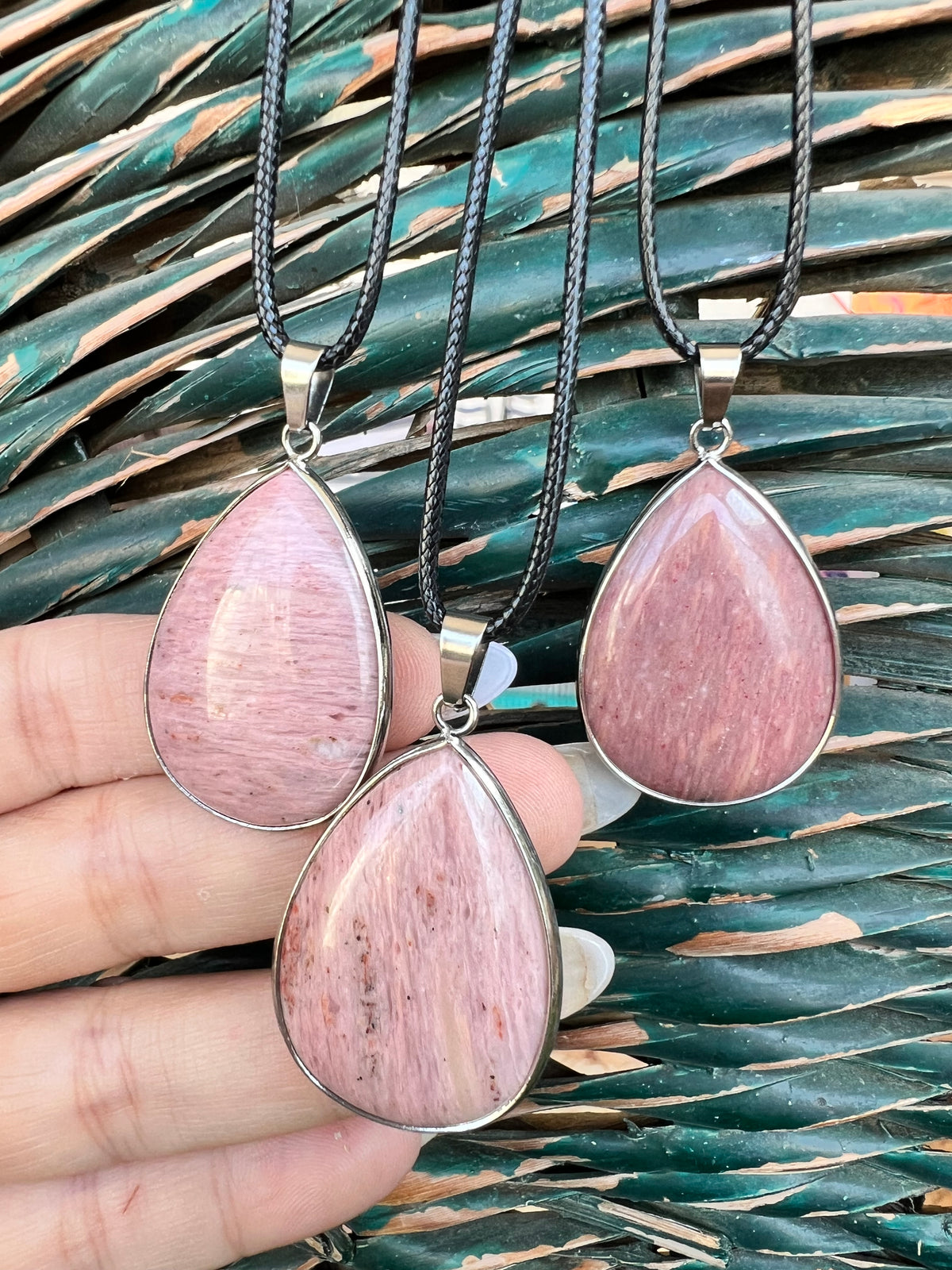Rhodonite Teardrop Silver Plated Necklace – Compassion, Emotional Healing & Balance