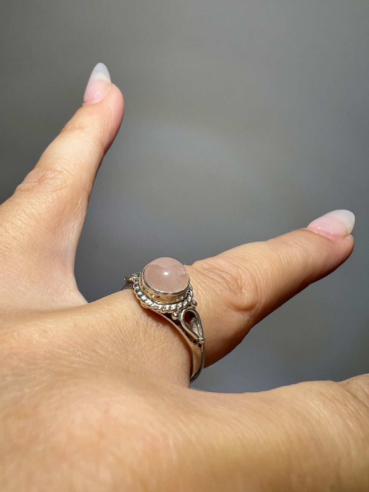 Genuine Natural Rose Quartz Ring in 925 Italian Sterling Silver