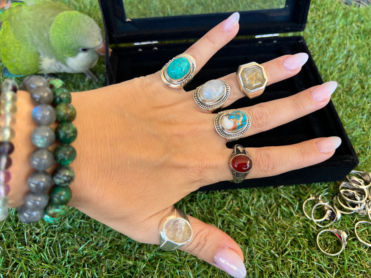 Natural Rainbow Moonstone Intuition Ring in 925 Italian Sterling Silver
