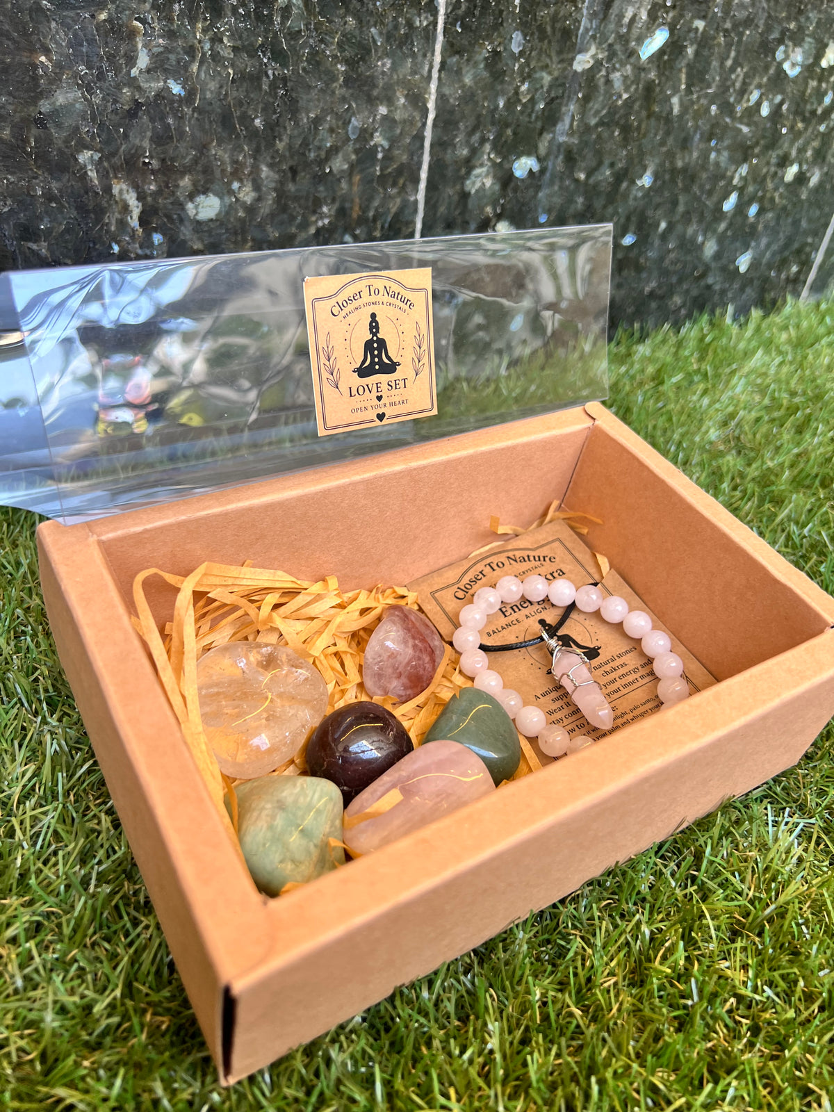 Love Intention Crystal Gift Set | Natural Love & Self-Love Healing Box with Bracelet & Necklace