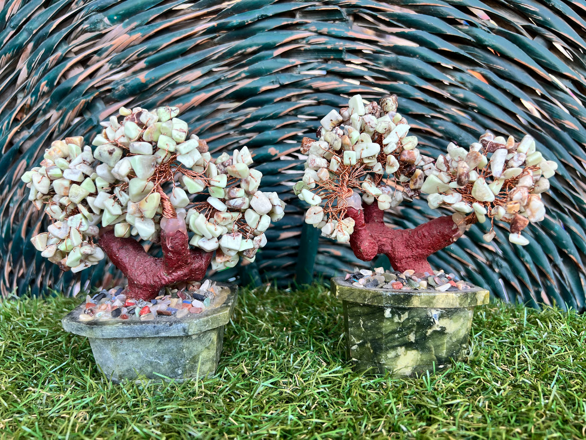 Natural Chrysoprase Bonsai Tree | Genuine Gemstone Tree in a Hand-Carved Natural Green Stone Pot | Growth & Prosperity