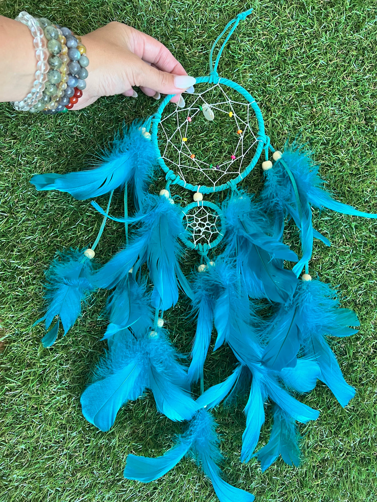 Turquoise Heart Dream Catcher – Love, Peace & Positive Dreams | Feather Wall Hanging