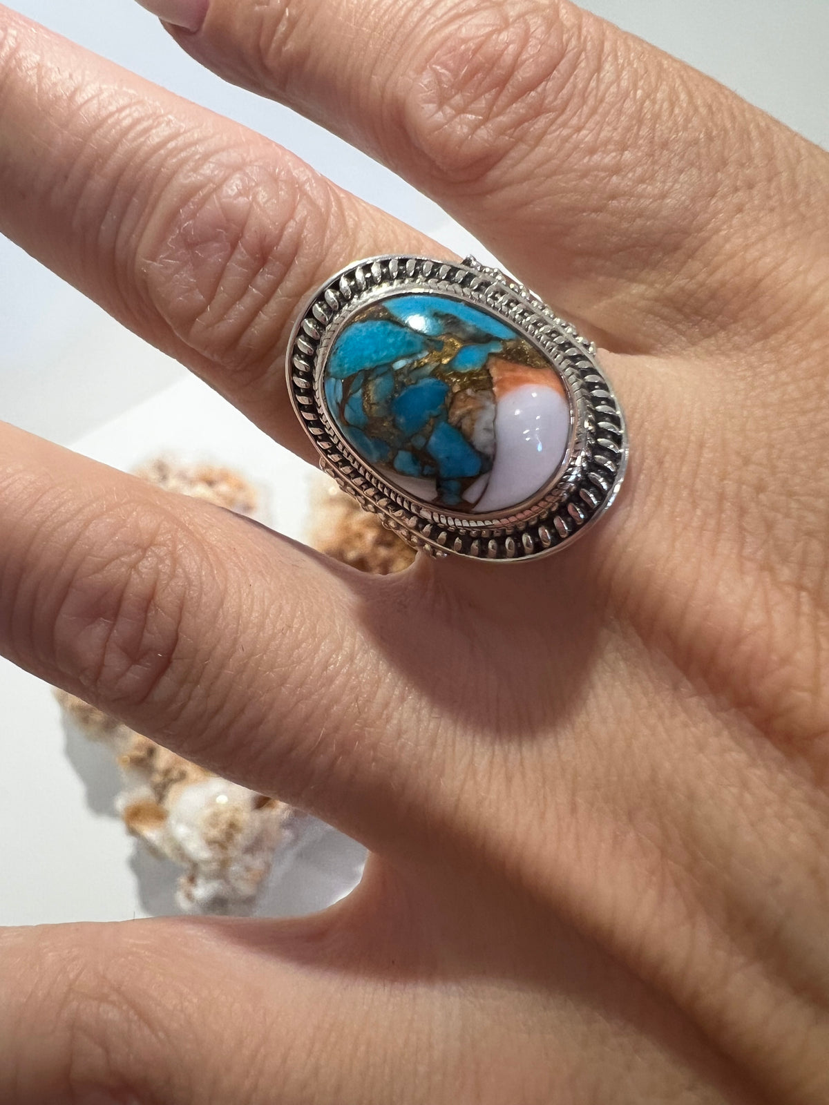Nishapur Turquoise Protection Ring in 925 Italian Sterling Silver