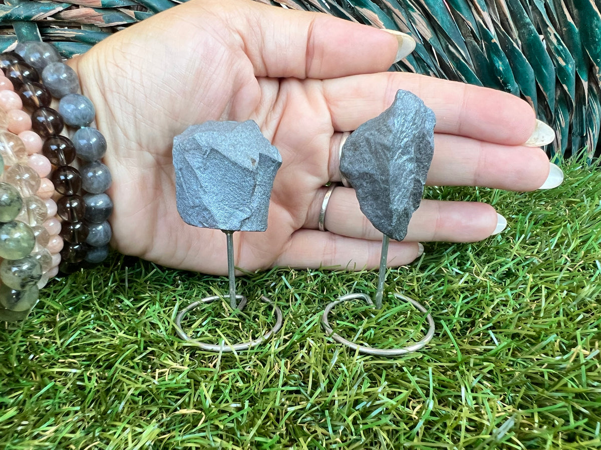 Natural Raw Hematite on Metal Stand | Crystal Display | Approx. 8 cm | Grounding, Protection & Strength