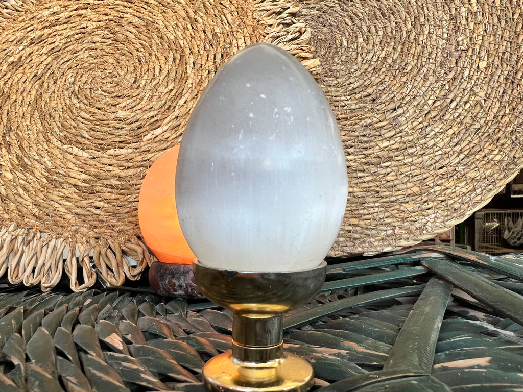 Natural Selenite Egg on Stand | Approx. 220 g | Cleansing, Clarity & Spiritual Protection