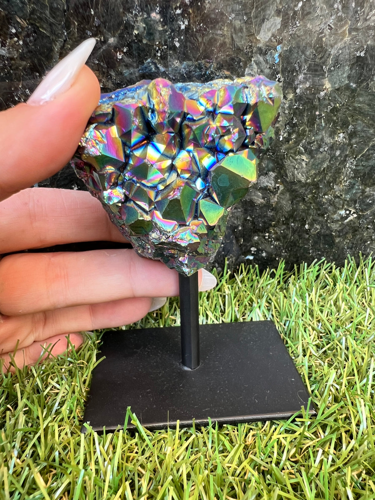 Natural Rainbow Aura Quartz on Metal Stand – 266 g
