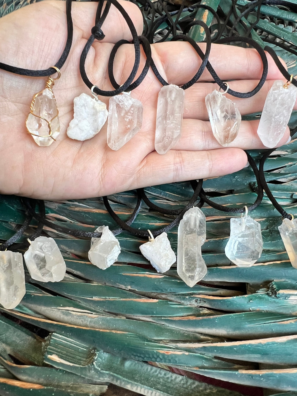 Natural Crystal Quartz Raw Point & Cluster Pendant Necklace – Adjustable Cord