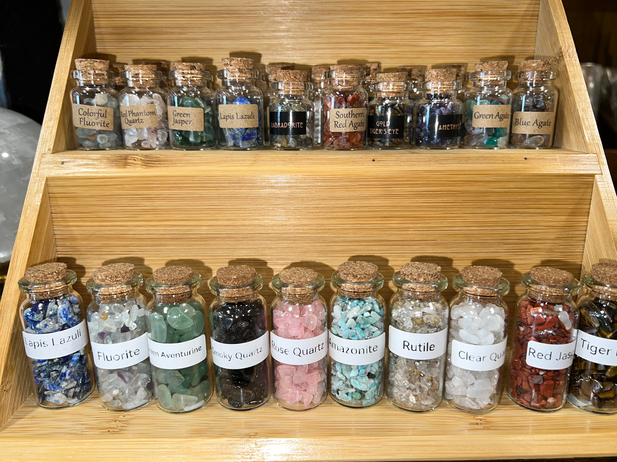 Natural Crystal Chip Bottle | Genuine Gemstone Chips in Glass Bottle | Mini Crystal Collection