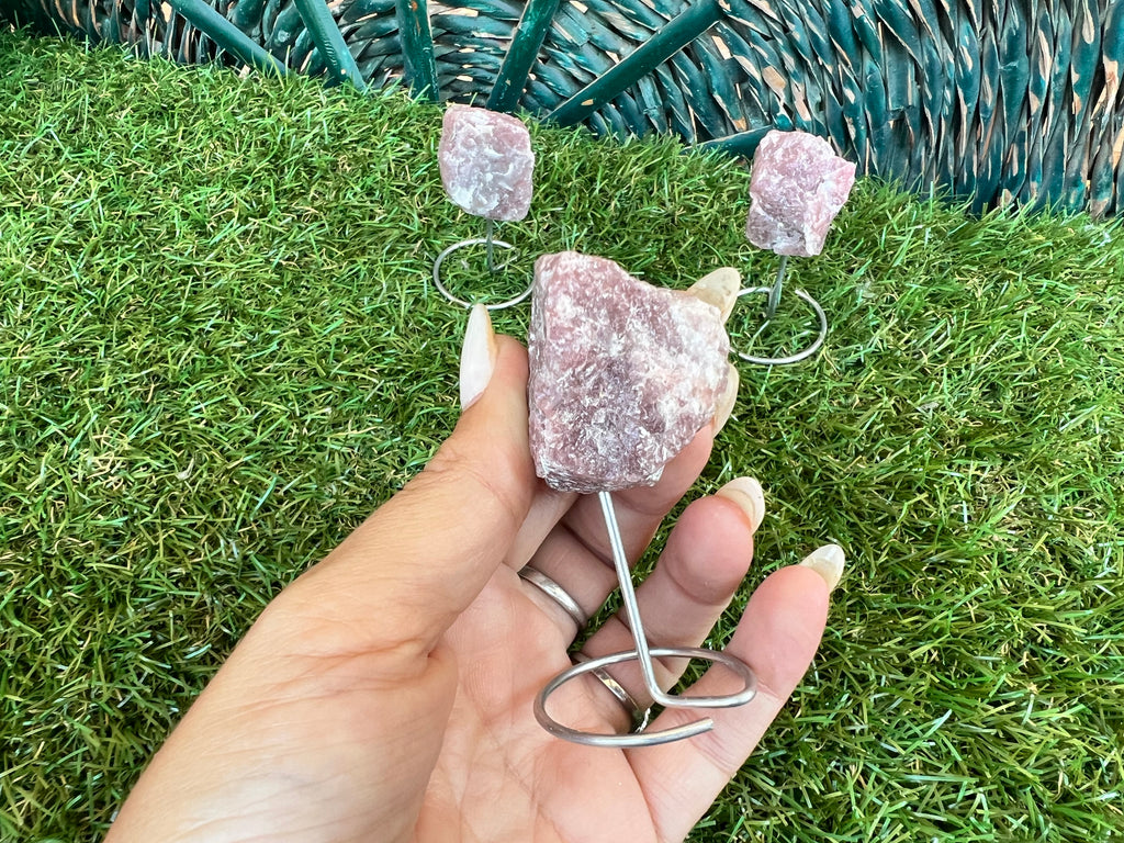 Natural Raw Lepidolite on Metal Stand | Crystal Display | Approx. 8 cm | Calm & Balance