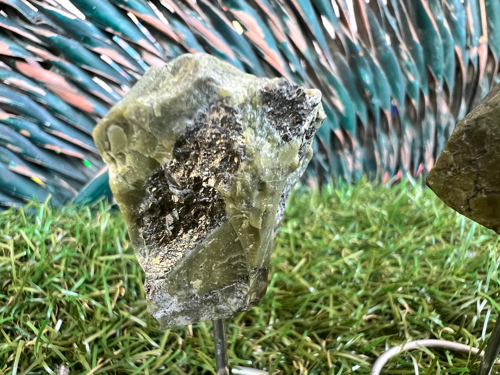 Natural Raw Jade on Metal Stand | Crystal Display | Approx. 8 cm | Prosperity & Harmony