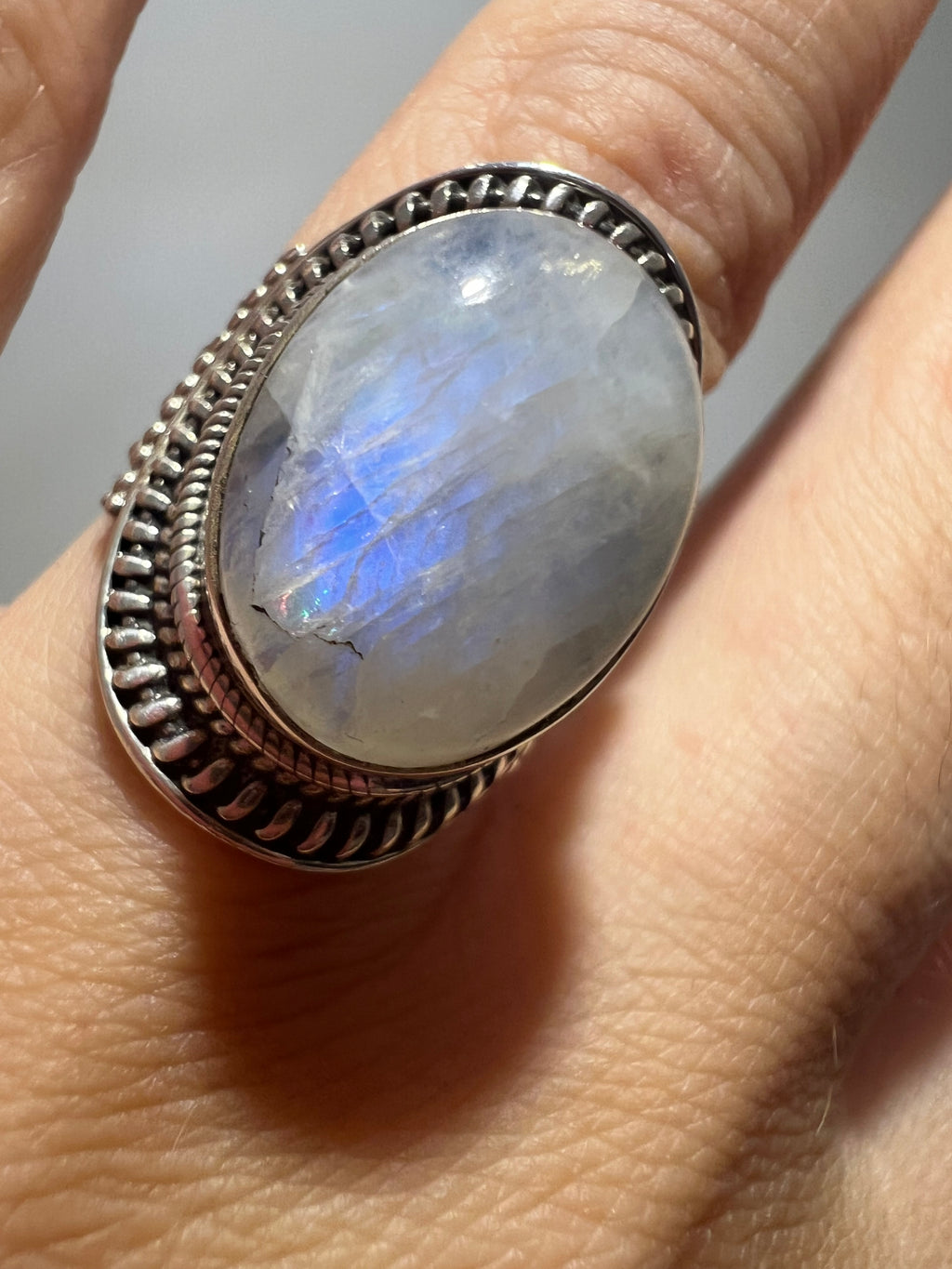 Natural Rainbow Moonstone Intuition Ring in 925 Italian Sterling Silver