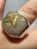 Golden Rutilated Quartz Abundance Ring in 925 Italian Sterling Silver