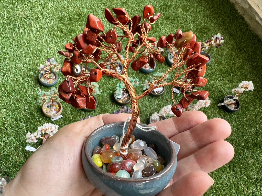 Strength & Grounding Red Jasper Bonsai Crystal Tree in Ceramic Vase